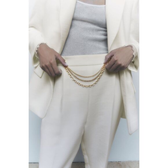Zara Pants - NWT ZARA White and Gold Chain Print Pant Tapered Trouser Sz